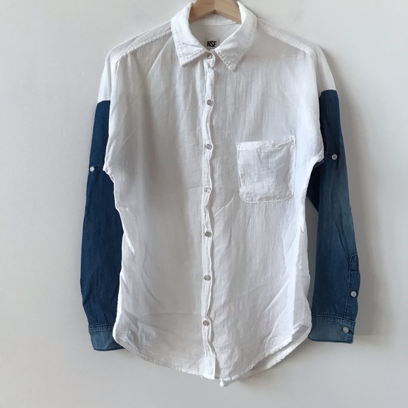 NSF white and chambray button down - Picture 1 of 10